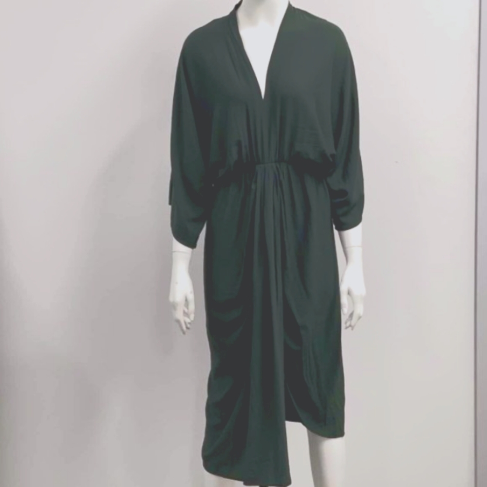 SHEIKE Fortress Olive Green Kimono Sleeve Draped Wedding Evening Midi Dress - Picture 10 of 15